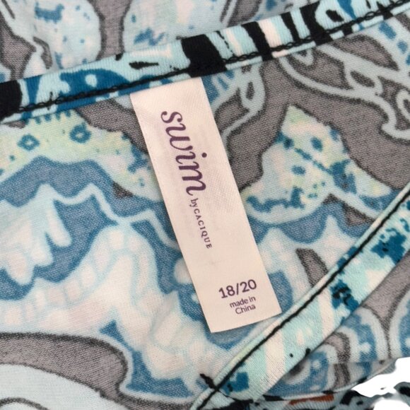 Swim by Cacique Blue Paisley Cover-Up Dress Size 18/20 Crochet Hem Keyhole Back - Picture 11 of 14